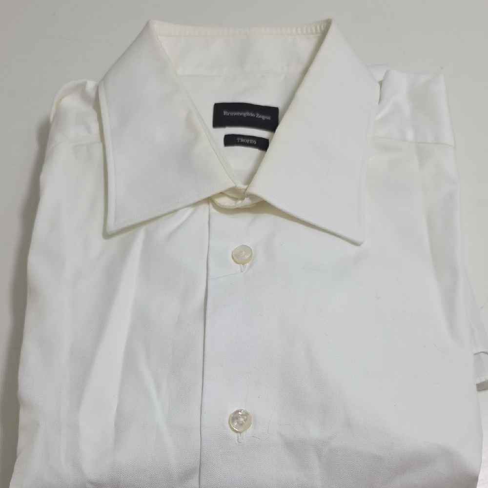 Ermenegildo Zegna Cream-White Dress Shirt with Spread Collar